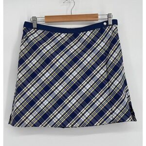 Lizgolf Liz Claiborne Plaid Skort Navy Blue‎ Yellow White Size 6 NEW